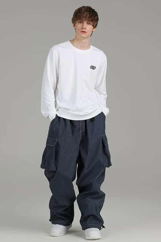 F17 - Denim Style Cargo Baggy Snow Pants - Unisex