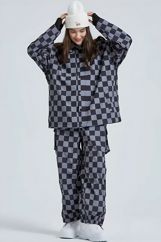 OV1 - Checkered Baggy Snow Pants - Unisex